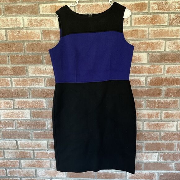 Talbots Wool Sheath Dress Size 12 Blue Black Colorblock Professional - Picture 1 of 8